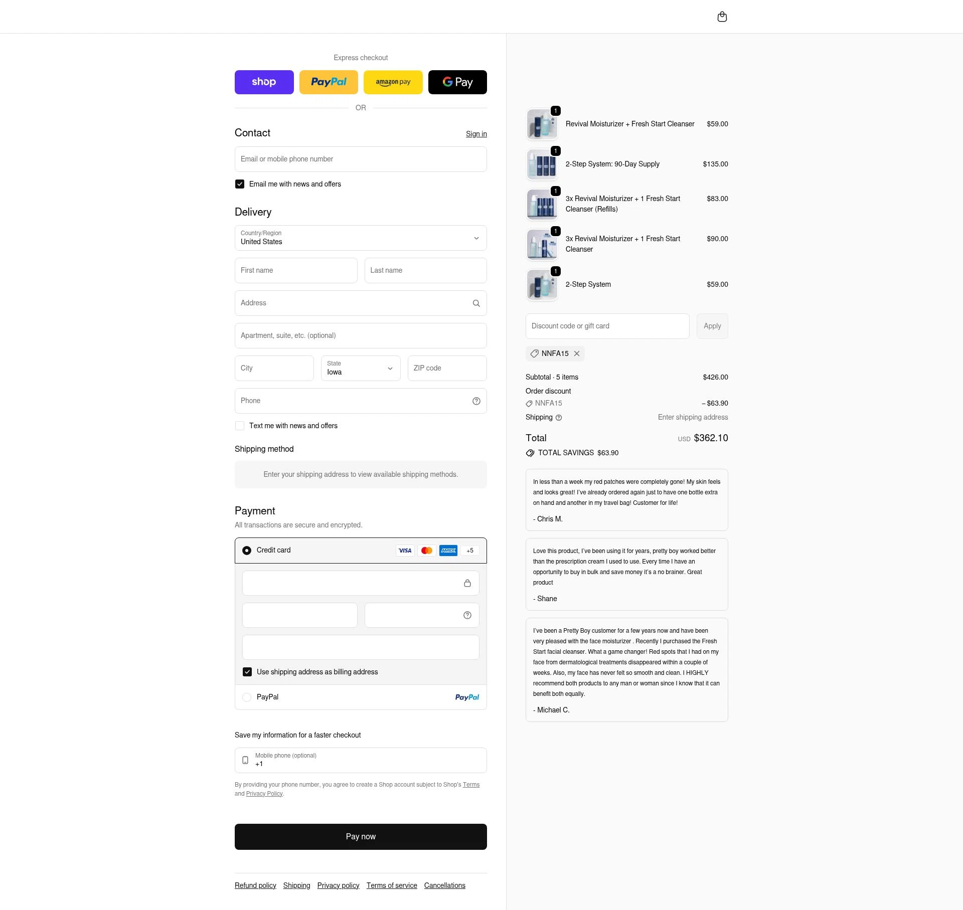 PrettyBoy checkout page showing PrettyBoy discount code box | Screenshot taken by SimplyCodes community member on Feb 20, 2026