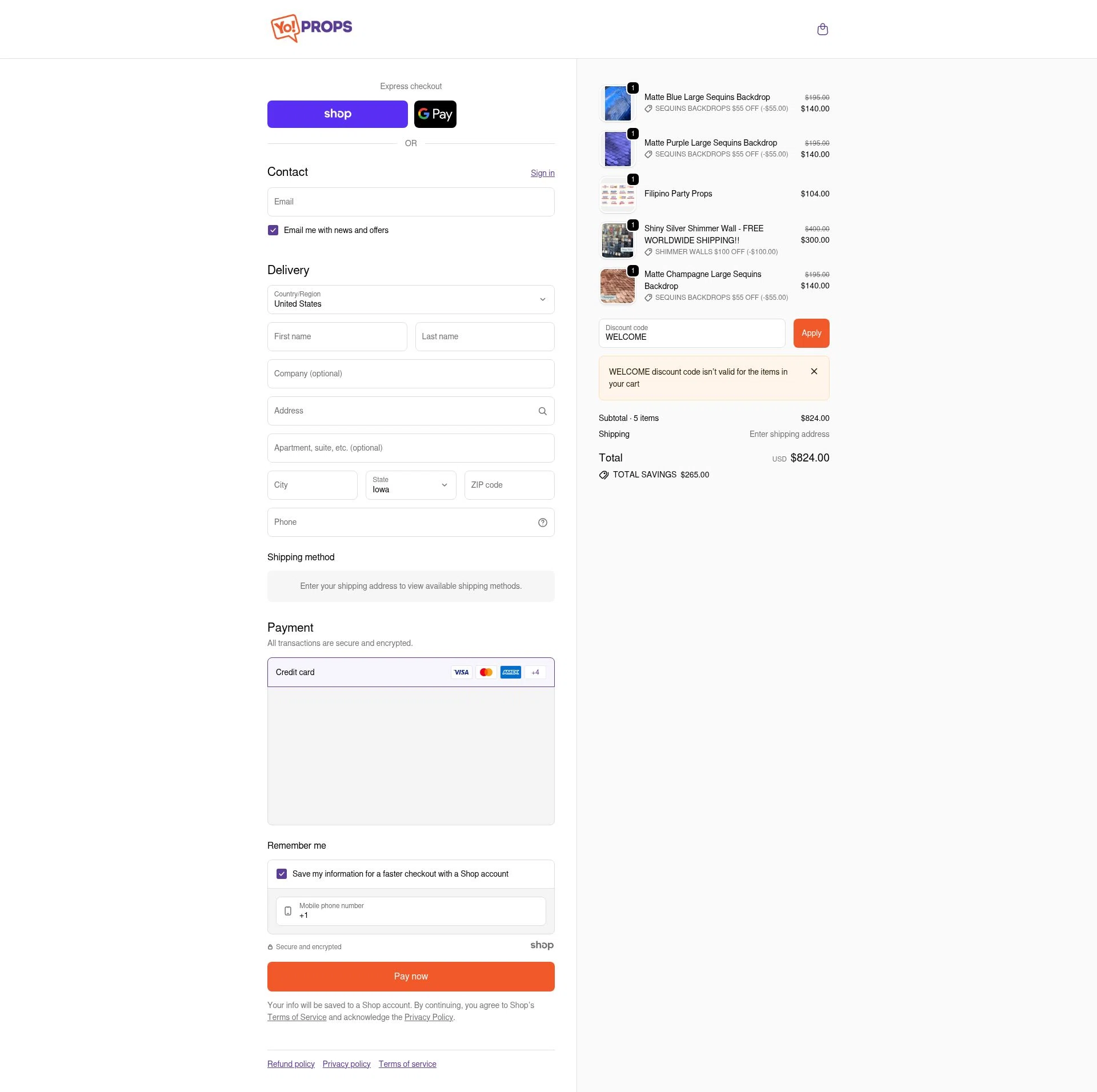 Yo Props checkout page showing Yo Props discount code box | Screenshot taken by SimplyCodes community member on Nov 29, 2025