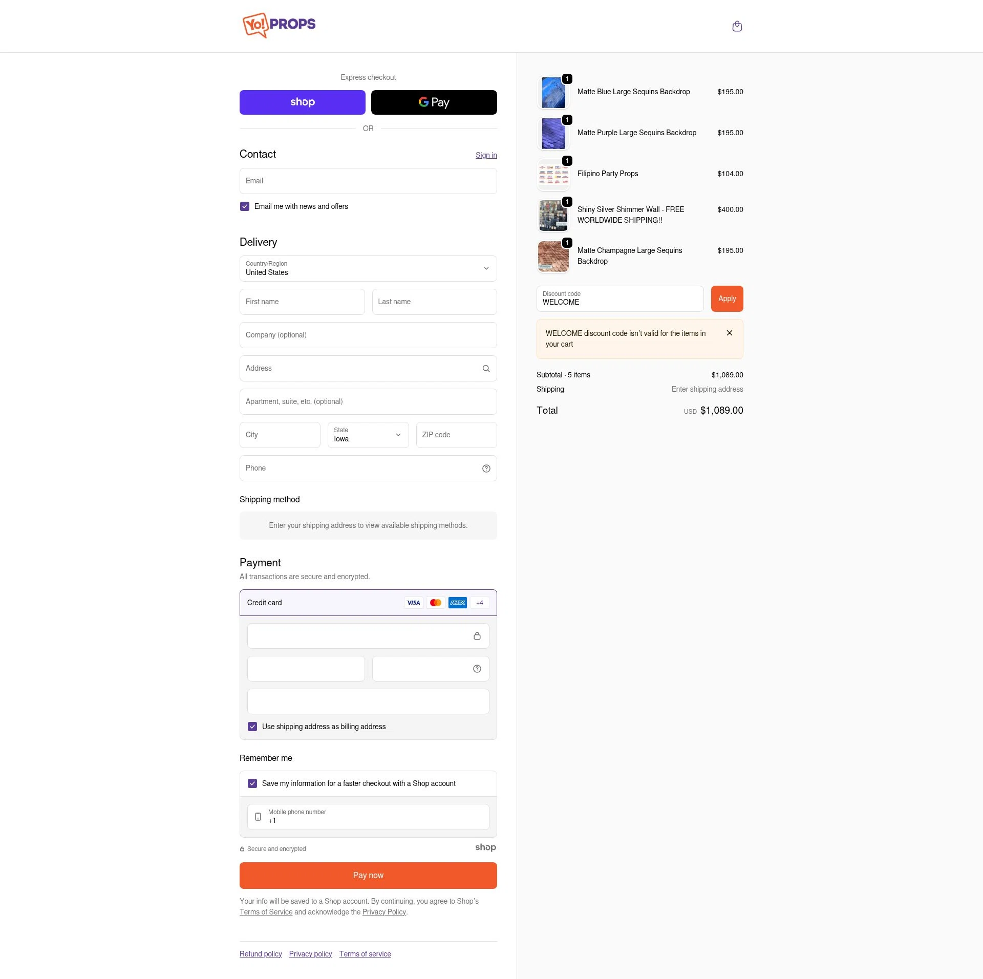 Yo Props checkout page showing Yo Props discount code box | Screenshot taken by SimplyCodes community member on Nov 24, 2025