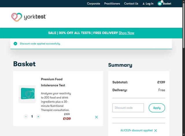 YorkTest checkout page showing YorkTest discount code box | Screenshot taken by SimplyCodes community member on Jul 9, 2025