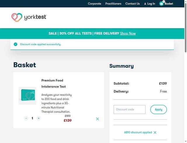 YorkTest checkout page showing YorkTest discount code box | Screenshot taken by SimplyCodes community member on Aug 21, 2025