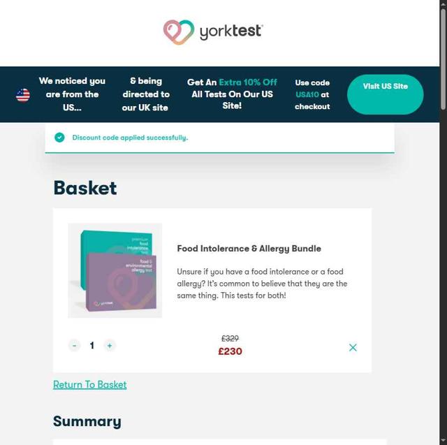 YorkTest checkout page showing YorkTest discount code box | Screenshot taken by SimplyCodes community member on Jun 29, 2025
