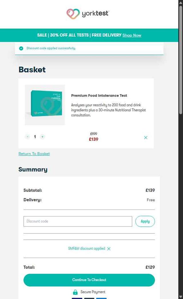 YorkTest checkout page showing YorkTest discount code box | Screenshot taken by SimplyCodes community member on Jun 29, 2025