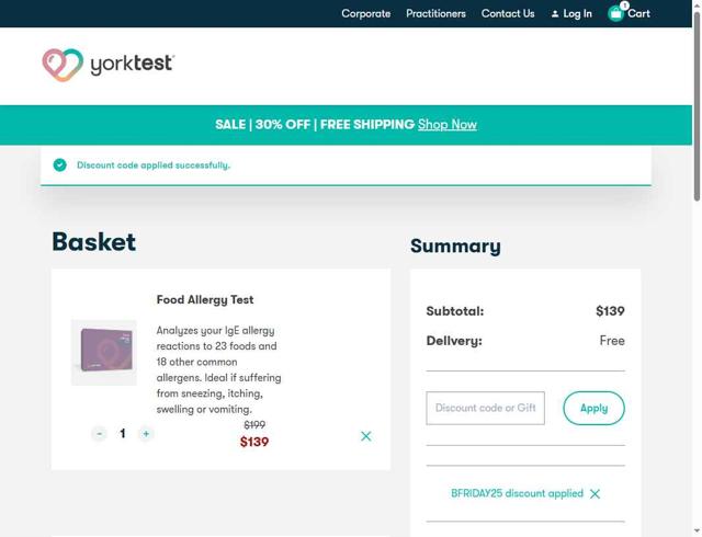 YorkTest checkout page showing YorkTest discount code box | Screenshot taken by SimplyCodes community member on Aug 2, 2025