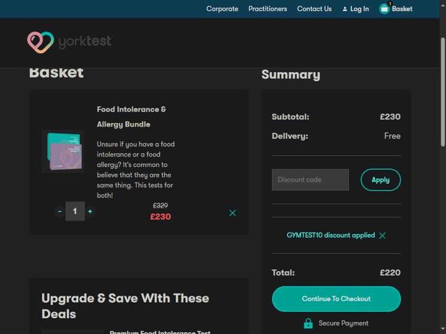 YorkTest checkout page showing YorkTest discount code box | Screenshot taken by SimplyCodes community member on Jul 26, 2025