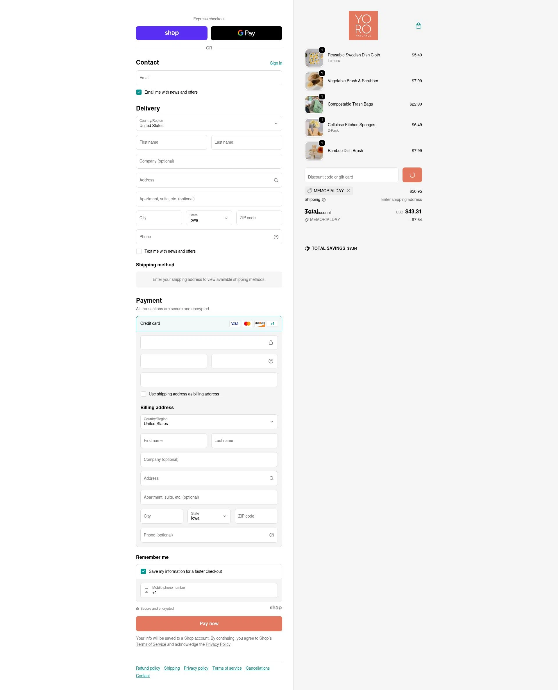 YoRo Naturals checkout page showing YoRo Naturals promo code box | Screenshot taken by SimplyCodes community member on Dec 29, 2025
