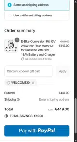 WELCOME30 coupon verification screenshot