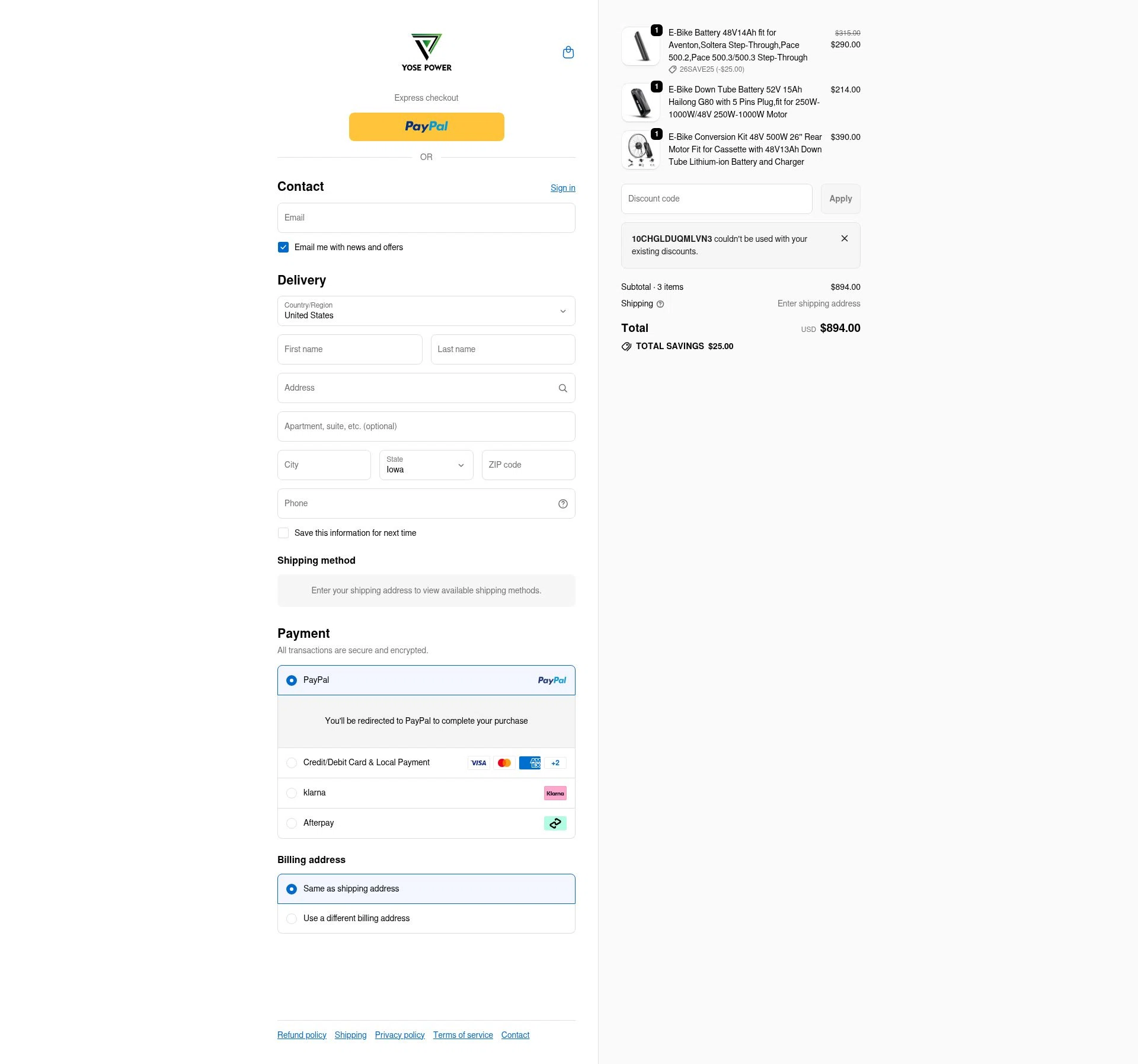 YOSEPOWER SHOP checkout page showing YOSEPOWER SHOP promo code box | Screenshot taken by SimplyCodes community member on Feb 13, 2026