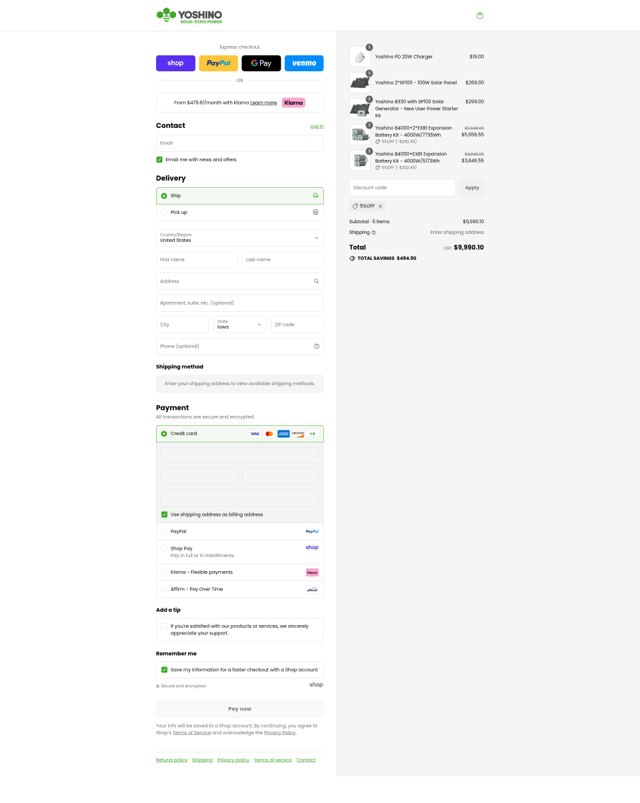 Yoshino Power checkout page showing Yoshino Power promo code box | Screenshot taken by SimplyCodes community member on Aug 31, 2025