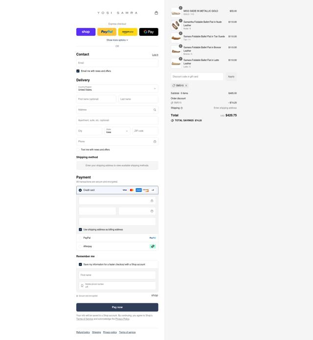 Yosi Samra checkout page showing Yosi Samra discount code box | Screenshot taken by SimplyCodes community member on Sep 3, 2025