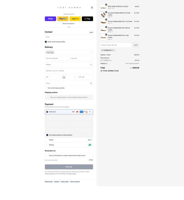 Yosi Samra checkout page showing Yosi Samra discount code box | Screenshot taken by SimplyCodes community member on Sep 8, 2025