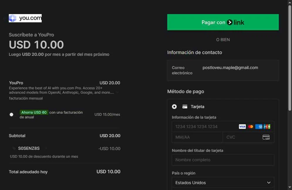 You.com checkout page showing You.com promo code box | Screenshot taken by SimplyCodes community member on Jan 26, 2026