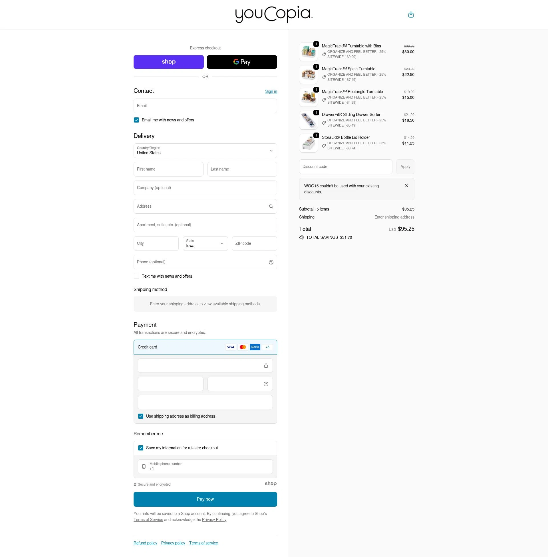 YouCopia checkout page showing YouCopia discount code box | Screenshot taken by SimplyCodes community member on Dec 28, 2025