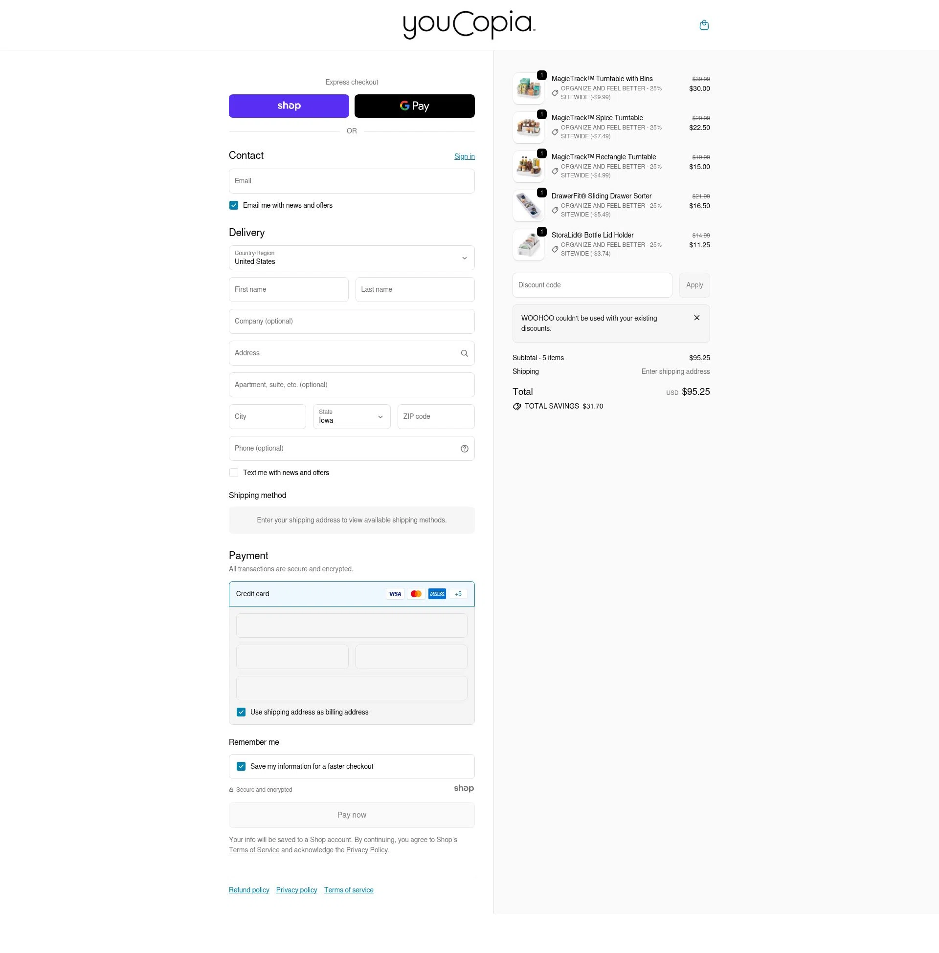 YouCopia checkout page showing YouCopia discount code box | Screenshot taken by SimplyCodes community member on Jan 2, 2026