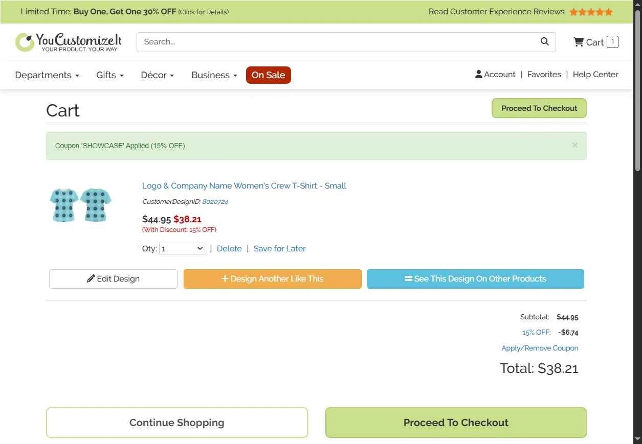YouCustomizeIt checkout page showing YouCustomizeIt promo code box | Screenshot taken by SimplyCodes community member on Jan 11, 2026