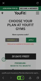 Youfit coupon verification screenshot