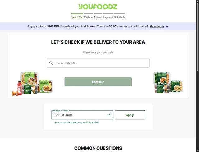 Youfoodz checkout page showing Youfoodz discount code box | Screenshot taken by SimplyCodes community member on Sep 2, 2025