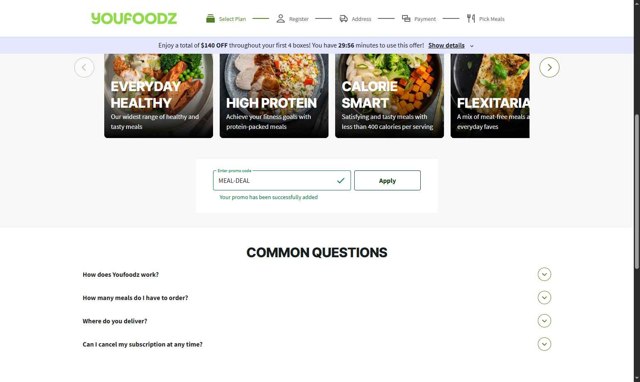 Youfoodz checkout page showing Youfoodz discount code box | Screenshot taken by SimplyCodes community member on Aug 16, 2025
