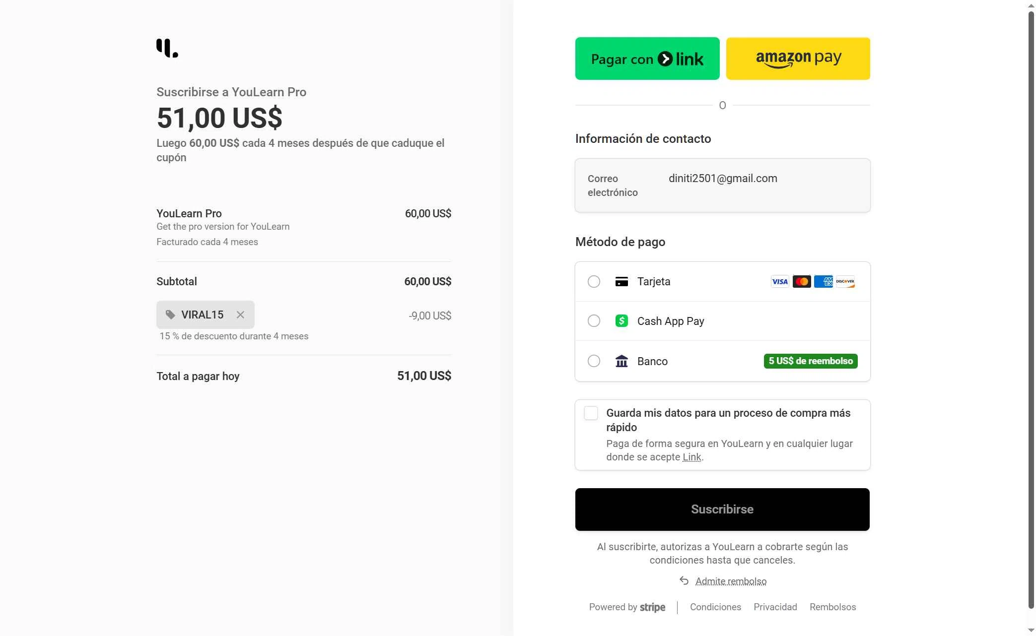 YouLearn checkout page showing YouLearn promo code box | Screenshot taken by SimplyCodes community member on Jan 23, 2026