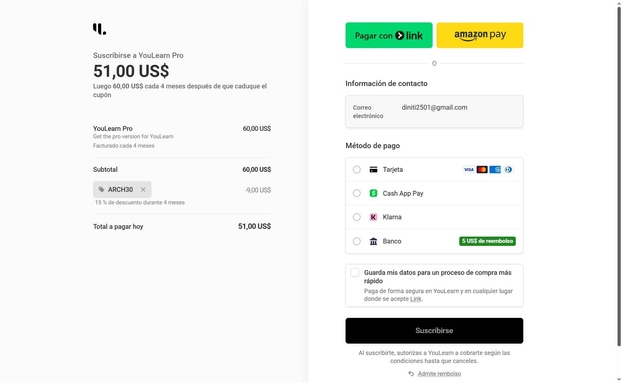 YouLearn checkout page showing YouLearn promo code box | Screenshot taken by SimplyCodes community member on Feb 21, 2026