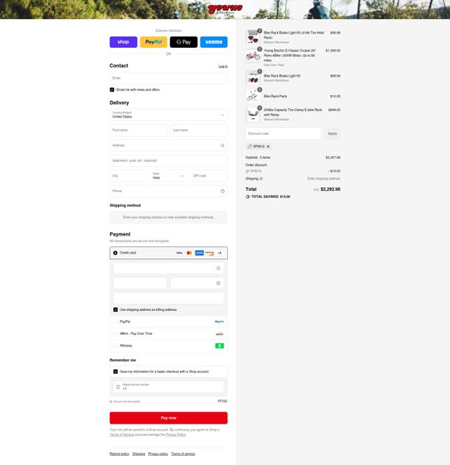 Young Electric checkout page showing Young Electric discount code box | Screenshot taken by SimplyCodes community member on Sep 8, 2025