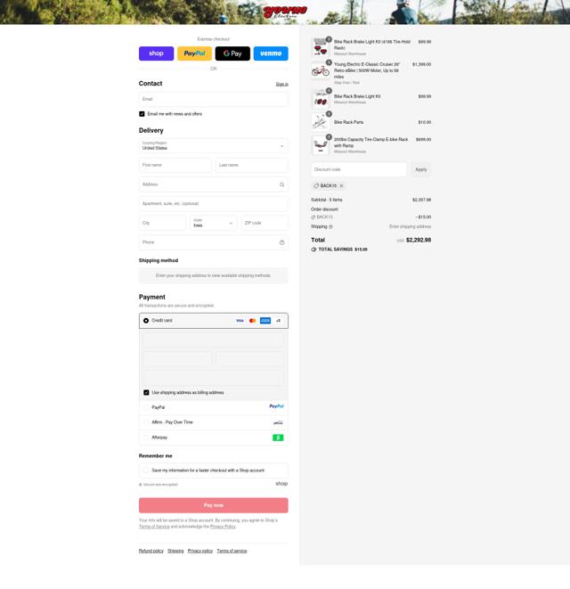 Young Electric checkout page showing Young Electric discount code box | Screenshot taken by SimplyCodes community member on Sep 12, 2025