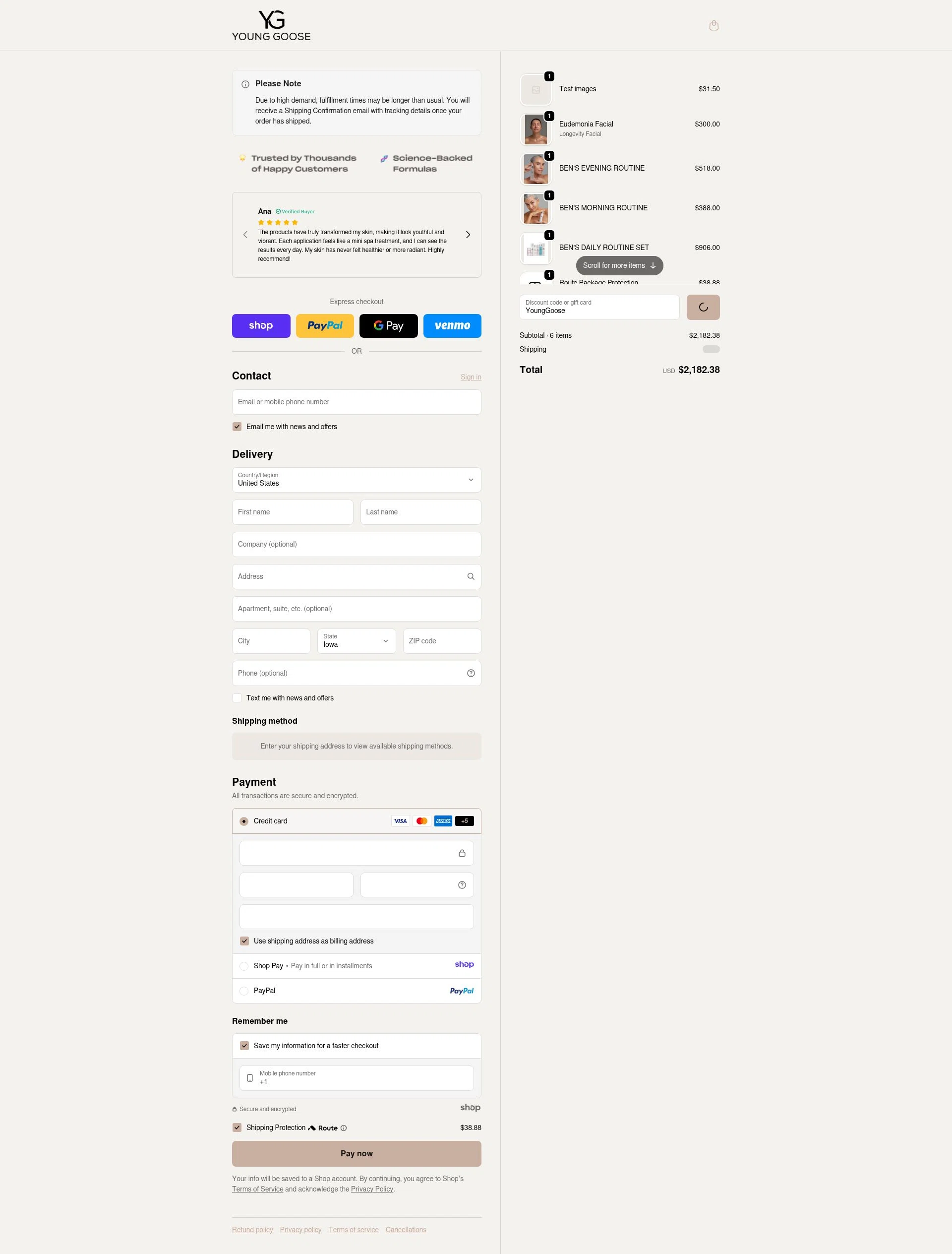 Young Goose checkout page showing Young Goose discount code box | Screenshot taken by SimplyCodes community member on Dec 30, 2025