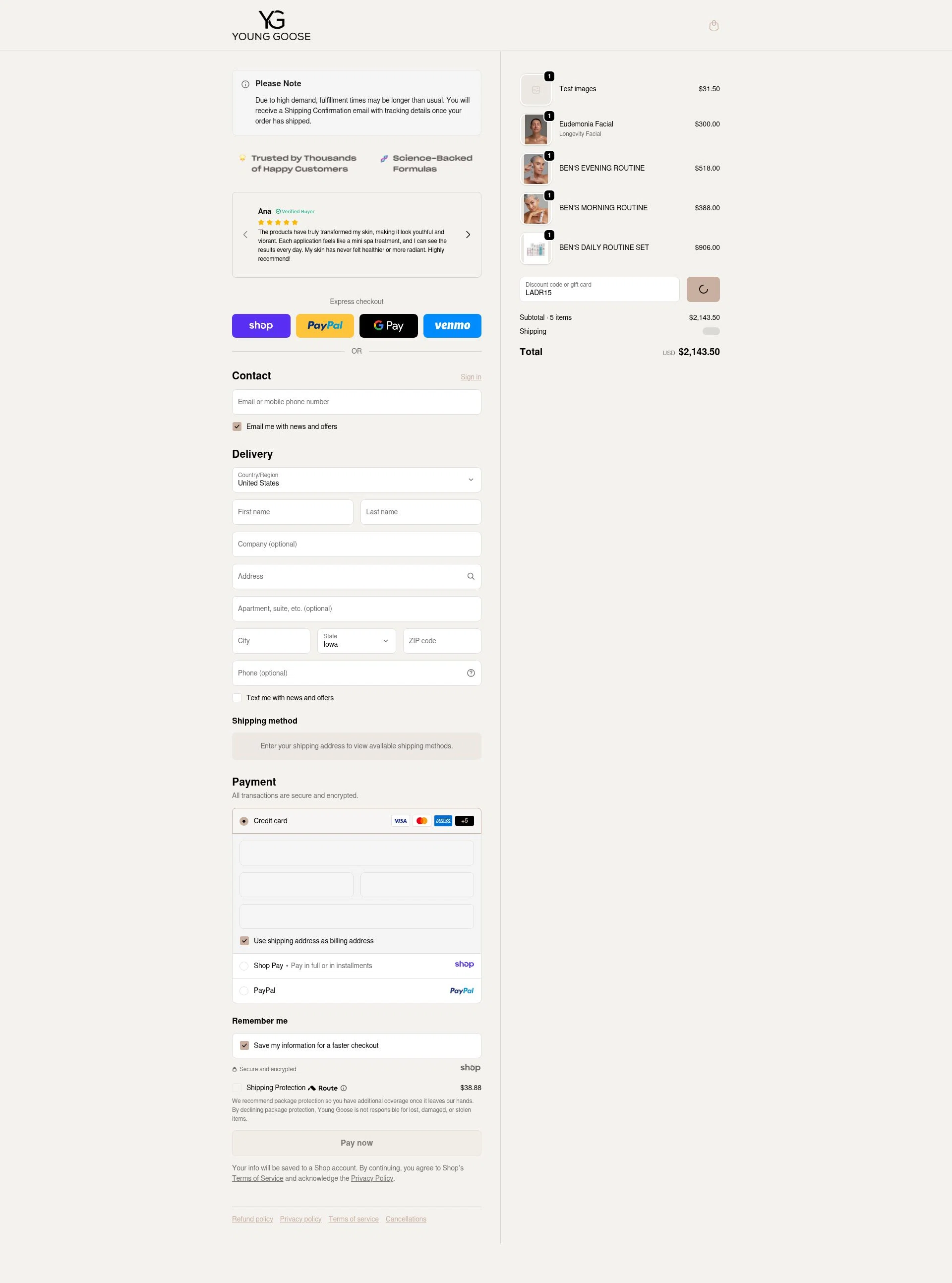 Young Goose checkout page showing Young Goose discount code box | Screenshot taken by SimplyCodes community member on Dec 30, 2025