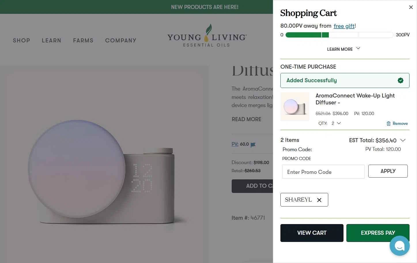 Young Living checkout page showing Young Living promo code box | Screenshot taken by SimplyCodes community member on Jan 15, 2026