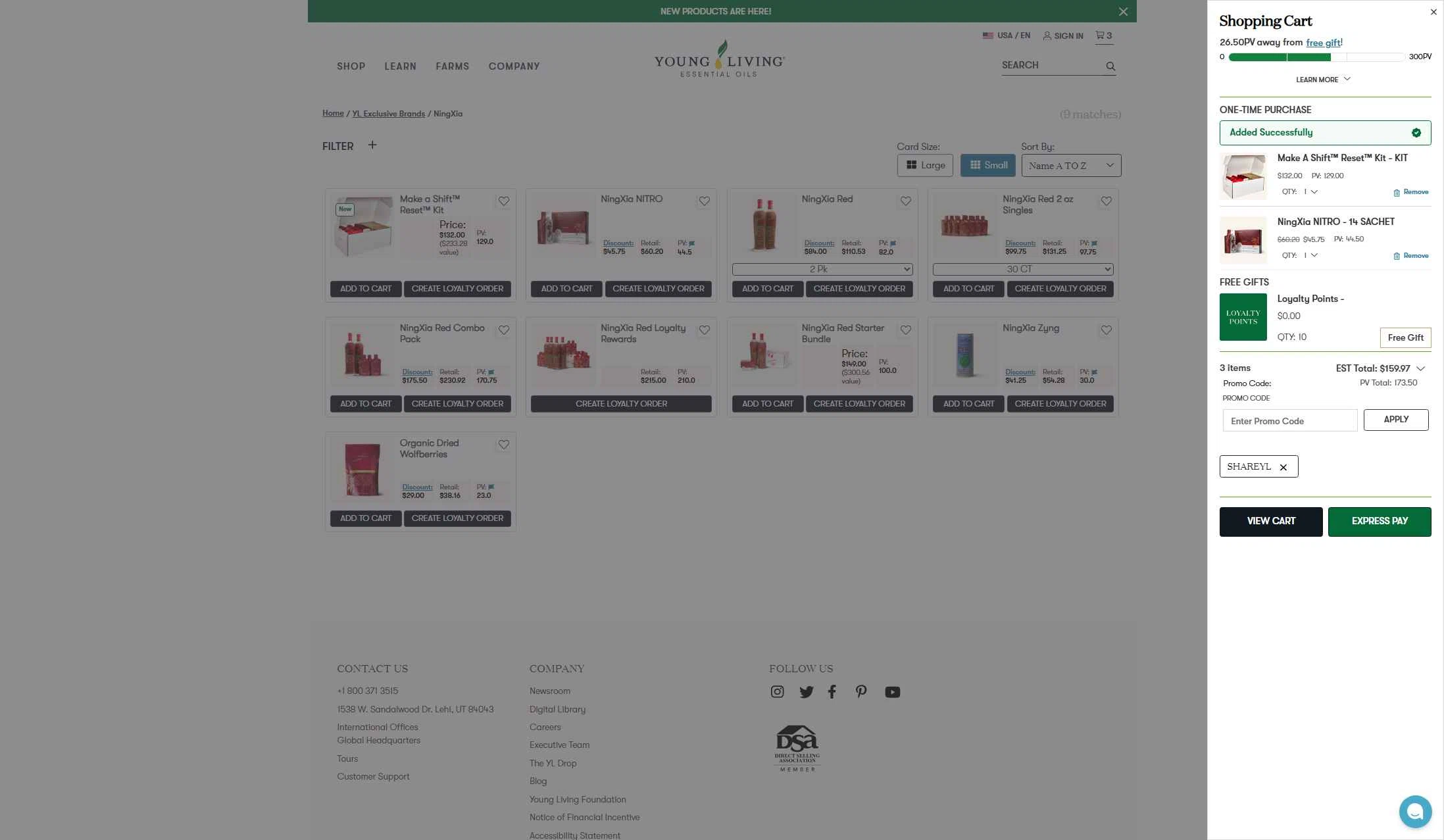 Young Living checkout page showing Young Living promo code box | Screenshot taken by SimplyCodes community member on Jan 3, 2026