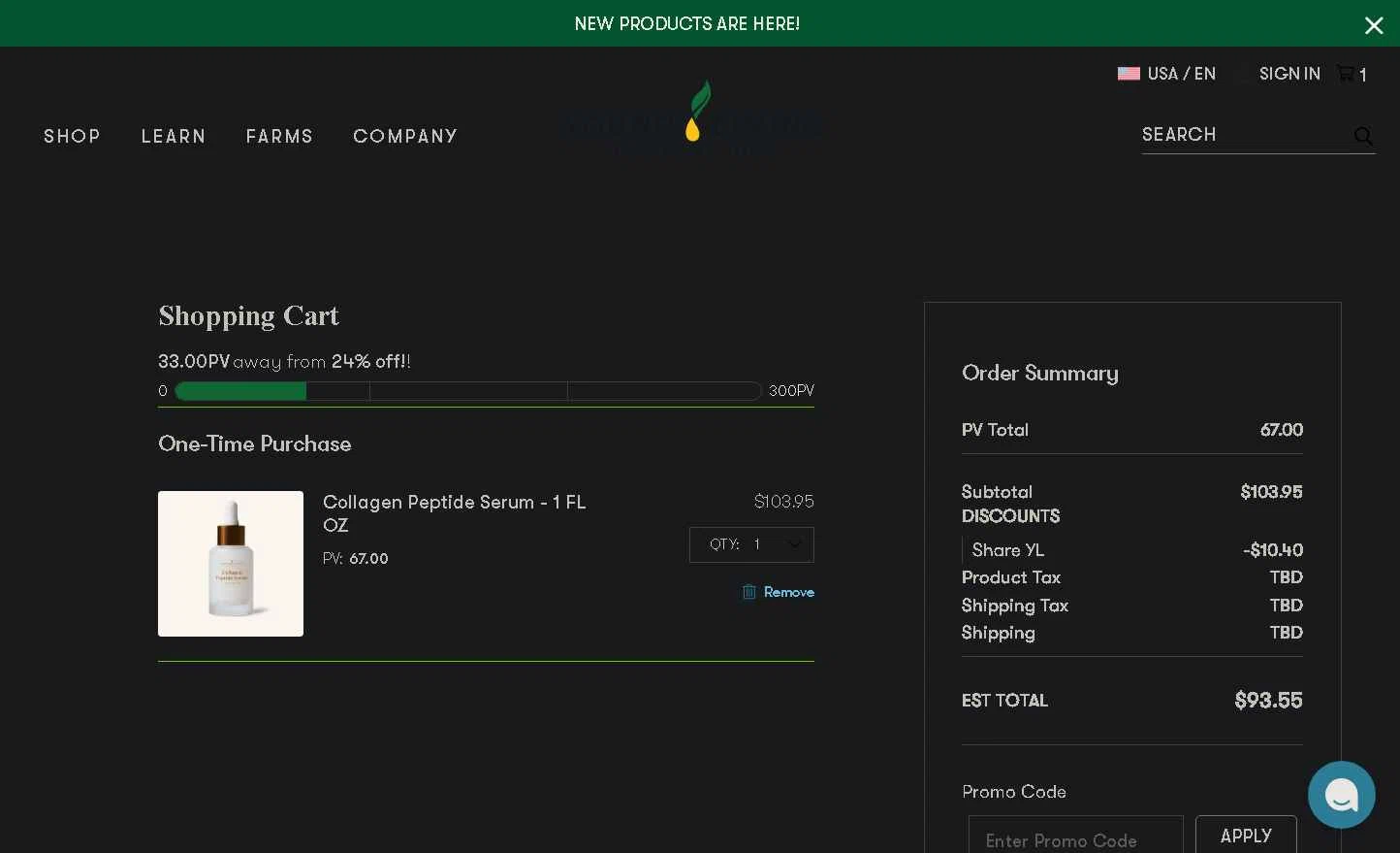 Young Living checkout page showing Young Living promo code box | Screenshot taken by SimplyCodes community member on Dec 4, 2025