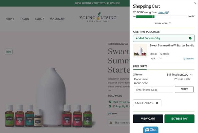 Young Living checkout page showing Young Living promo code box | Screenshot taken by SimplyCodes community member on Jul 14, 2025