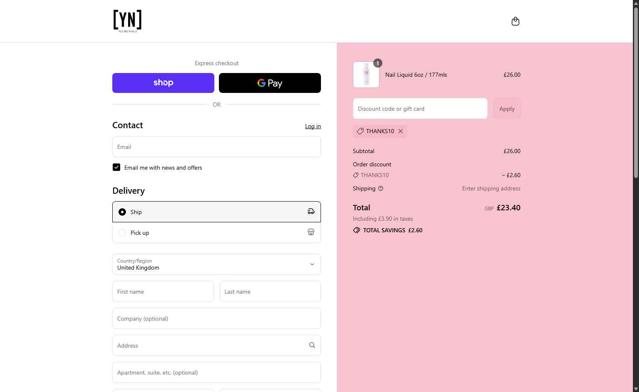 Young Nails checkout page showing Young Nails discount code box | Screenshot taken by SimplyCodes community member on Sep 7, 2025