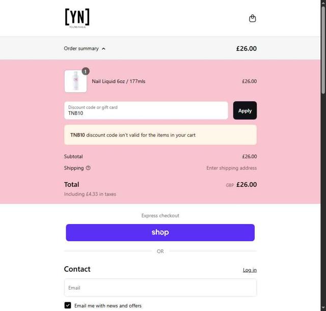 Young Nails checkout page showing Young Nails discount code box | Screenshot taken by SimplyCodes community member on Sep 8, 2025