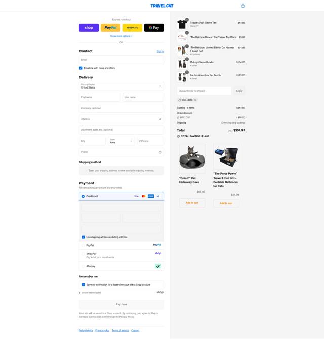 Your Cat Backpack checkout page showing Your Cat Backpack discount code box | Screenshot taken by SimplyCodes community member on Sep 15, 2025