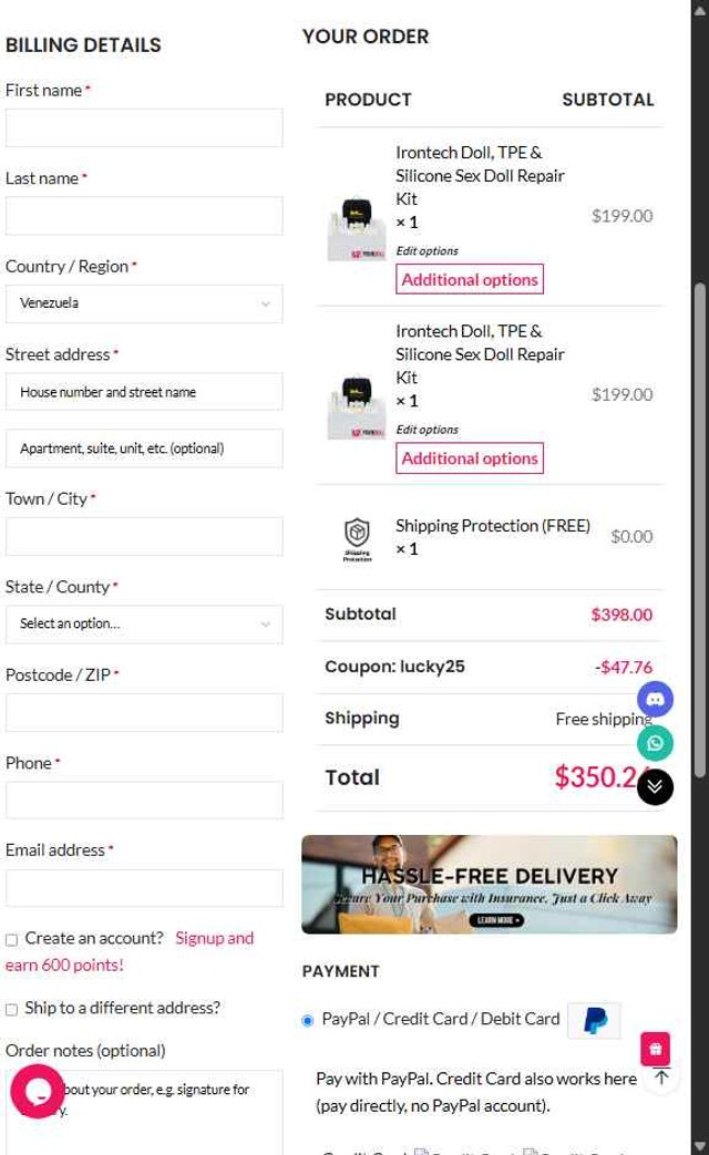 YOURDOLL checkout page showing YOURDOLL coupon code box | Screenshot taken by SimplyCodes community member on Jun 12, 2025