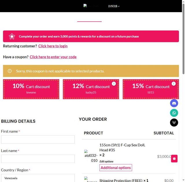 YOURDOLL checkout page showing YOURDOLL coupon code box | Screenshot taken by SimplyCodes community member on Jun 12, 2025