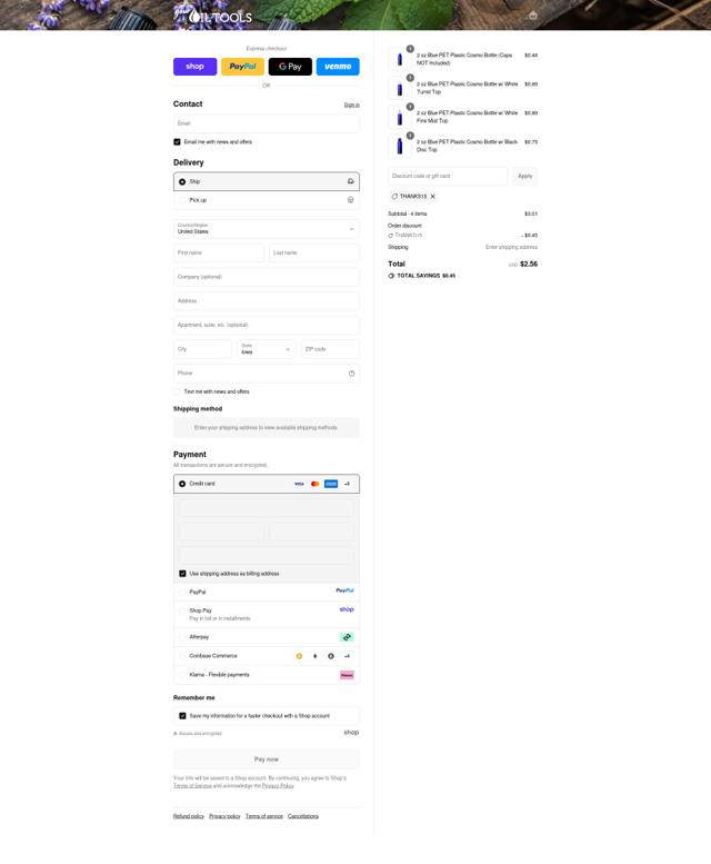 Your Oil Tools checkout page showing Your Oil Tools promo code box | Screenshot taken by SimplyCodes community member on Sep 12, 2025