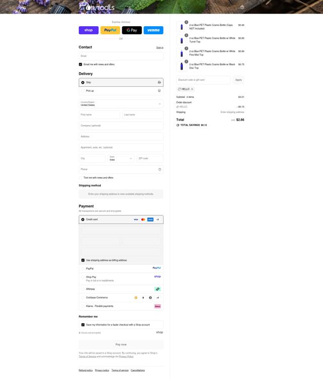 Your Oil Tools checkout page showing Your Oil Tools promo code box | Screenshot taken by SimplyCodes community member on Sep 12, 2025