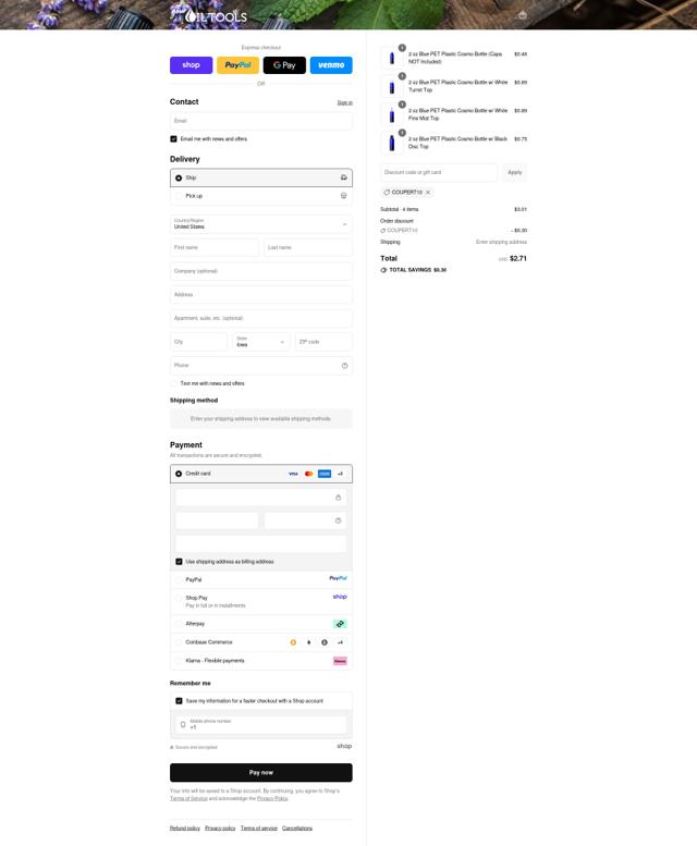 Your Oil Tools checkout page showing Your Oil Tools promo code box | Screenshot taken by SimplyCodes community member on Sep 12, 2025