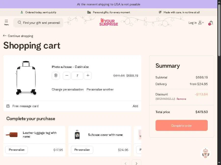 YourSurprise checkout page showing YourSurprise discount code box | Screenshot taken by SimplyCodes community member on Dec 12, 2025