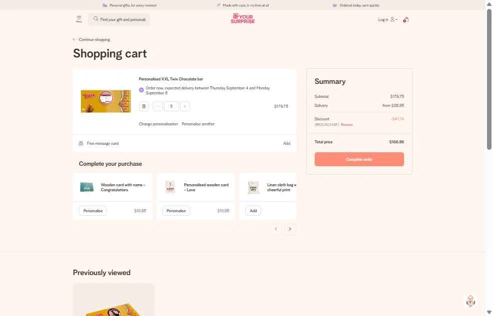 YourSurprise checkout page showing YourSurprise discount code box | Screenshot taken by SimplyCodes community member on Aug 27, 2025