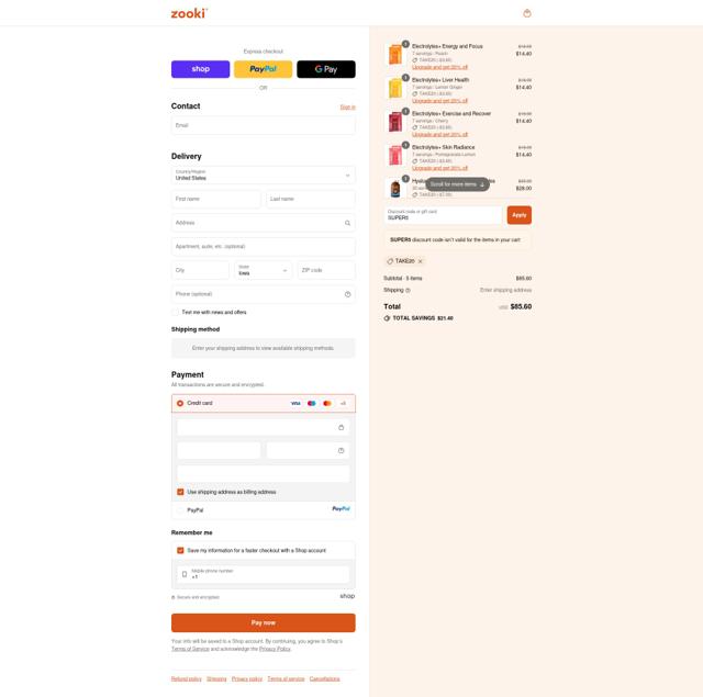 YourZooki checkout page showing YourZooki discount code box | Screenshot taken by SimplyCodes community member on Sep 10, 2025