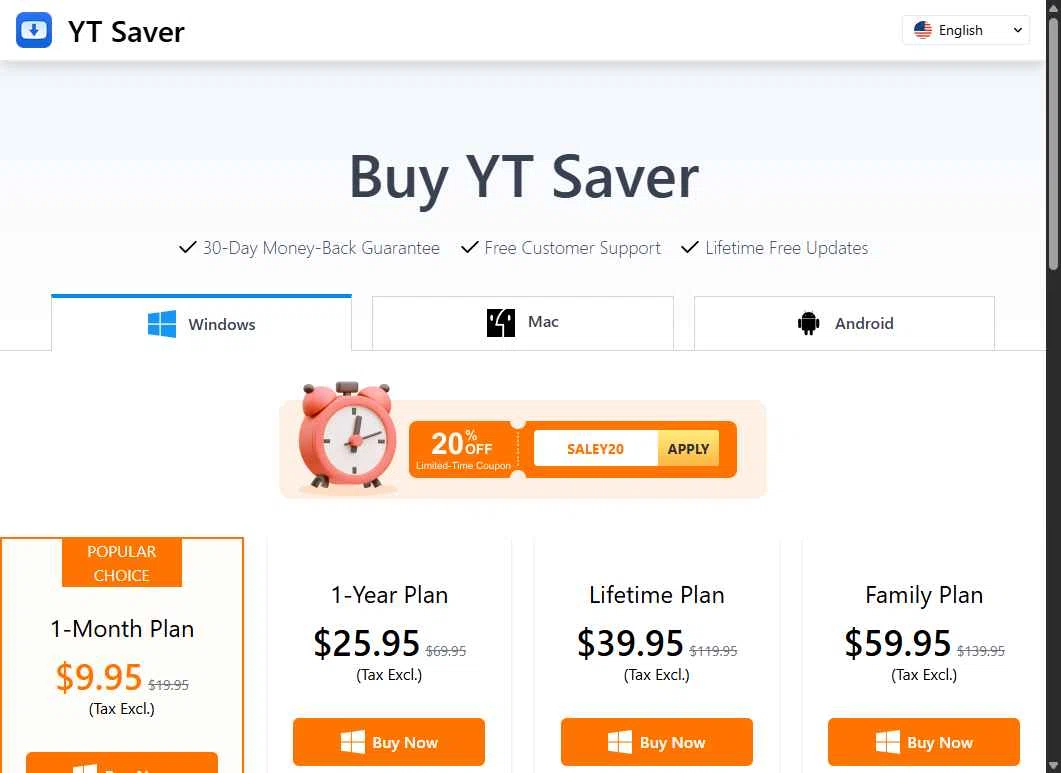YT Saver checkout page showing YT Saver coupon code box | Screenshot taken by SimplyCodes community member on Jul 22, 2025
