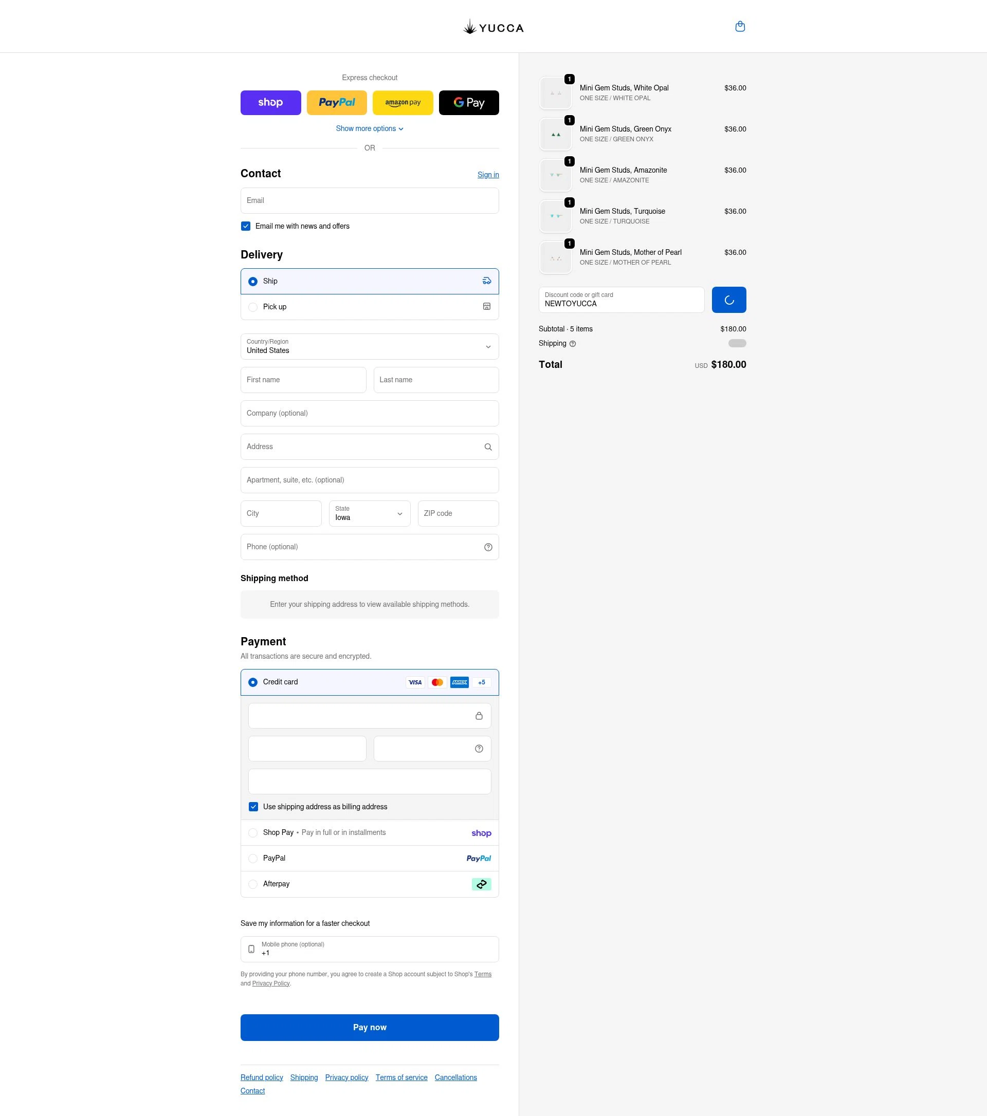 Yucca checkout page showing Yucca promo code box | Screenshot taken by SimplyCodes community member on Feb 10, 2026