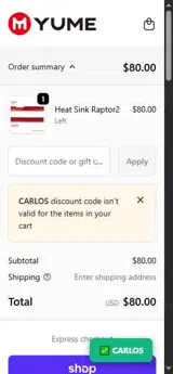 CARLOS coupon verification screenshot