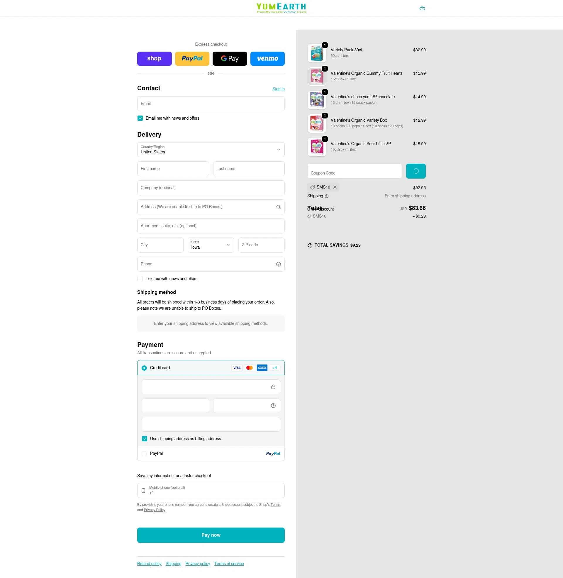 YumEarth checkout page showing YumEarth coupon code box | Screenshot taken by SimplyCodes community member on Feb 5, 2026