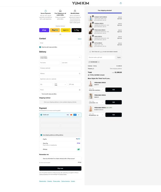 Yumi Kim checkout page showing Yumi Kim promo code box | Screenshot taken by SimplyCodes community member on Sep 11, 2025