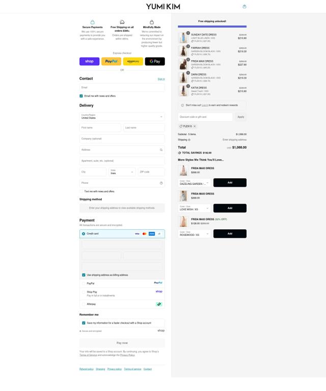 Yumi Kim checkout page showing Yumi Kim promo code box | Screenshot taken by SimplyCodes community member on Sep 11, 2025