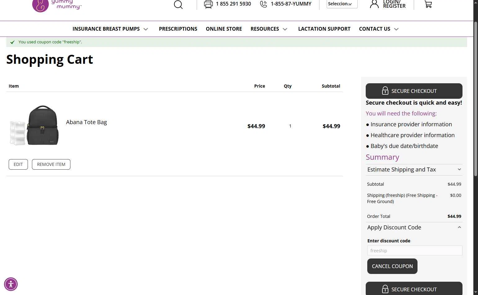 Yummy Mummy checkout page showing Yummy Mummy discount code box | Screenshot taken by SimplyCodes community member on Aug 6, 2025